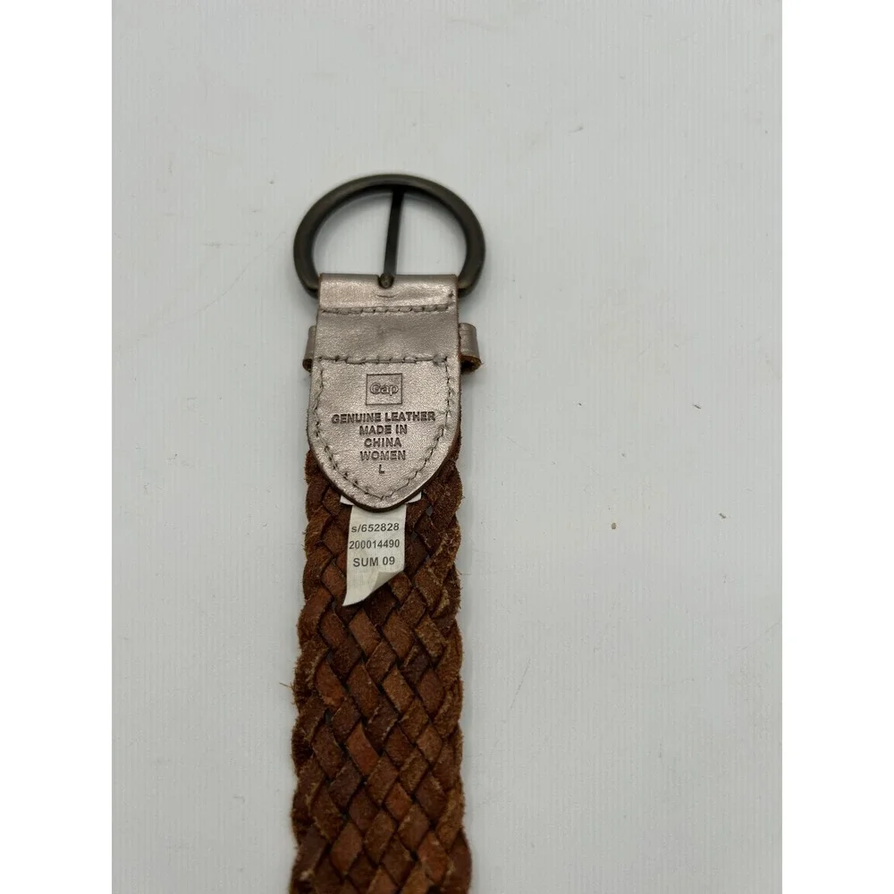 Gap Woven Braided Belt Women Large Silver Metallic Genuine Leather Vintage 2009